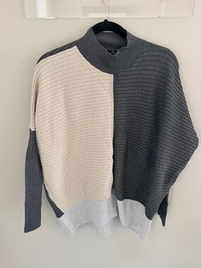 Black Tape_ Two-Tone Ribbed Knit Sweater in Cream and Charcoal